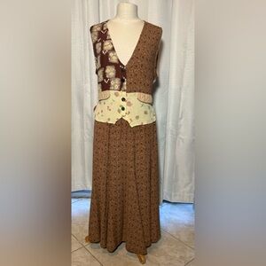 Casual Maxi A-Line Skirt Set in Brown and Cream